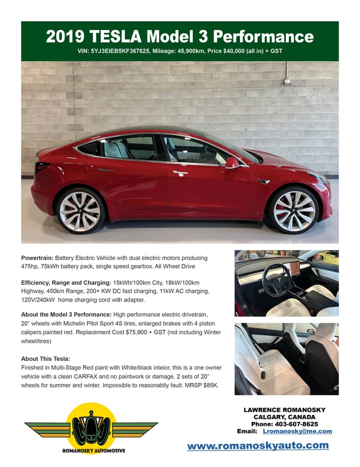 2019 Tesla Model 3 Performance -Sold